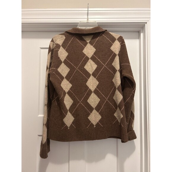 Vintage Y2K Women’s sweater Size XL  argyle brown pink Grunge Grandpa Grandma - Picture 5 of 5